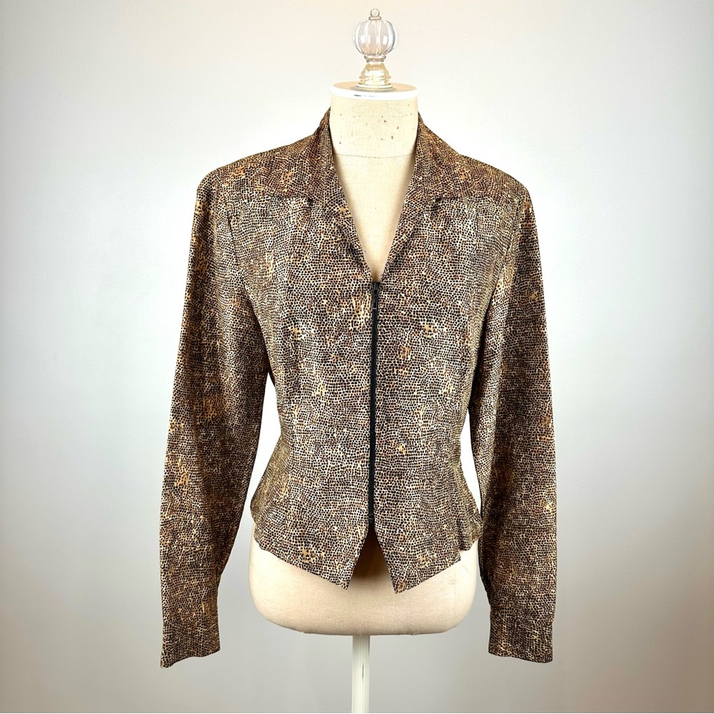 Dana Buchman Animal Print Zip Up Silk Jacket